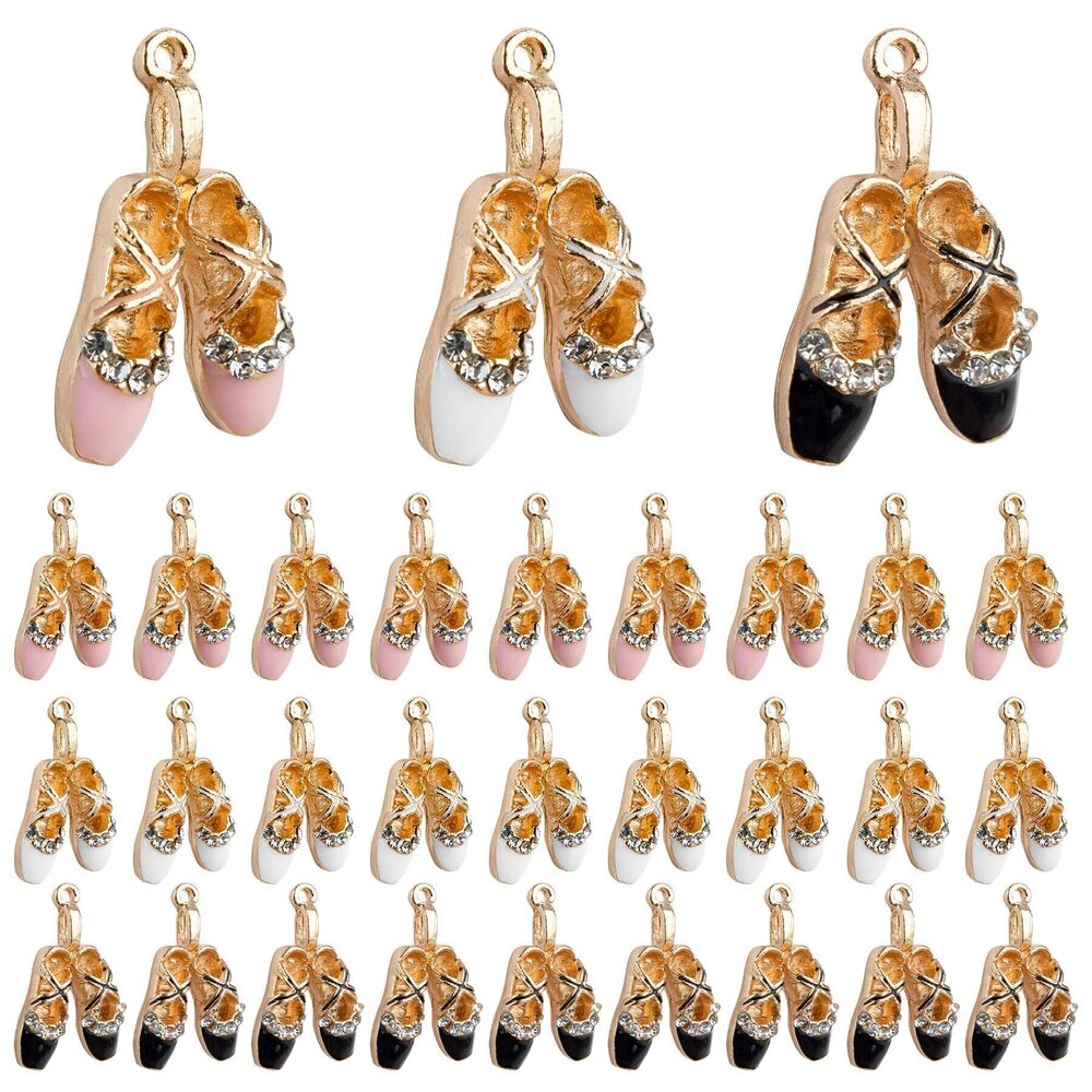 9101 30 Pack Ballet Shoe Charms Pendants Dancing Charm Enamel Ballerina